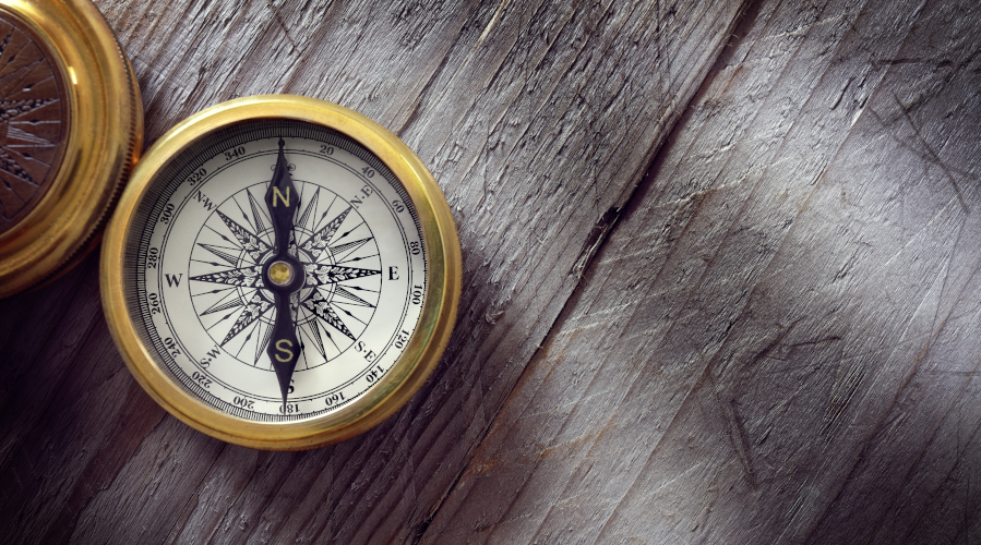 Antique,Golden,Compass,On,Wood,Background,Concept,For,Direction,,Travel,